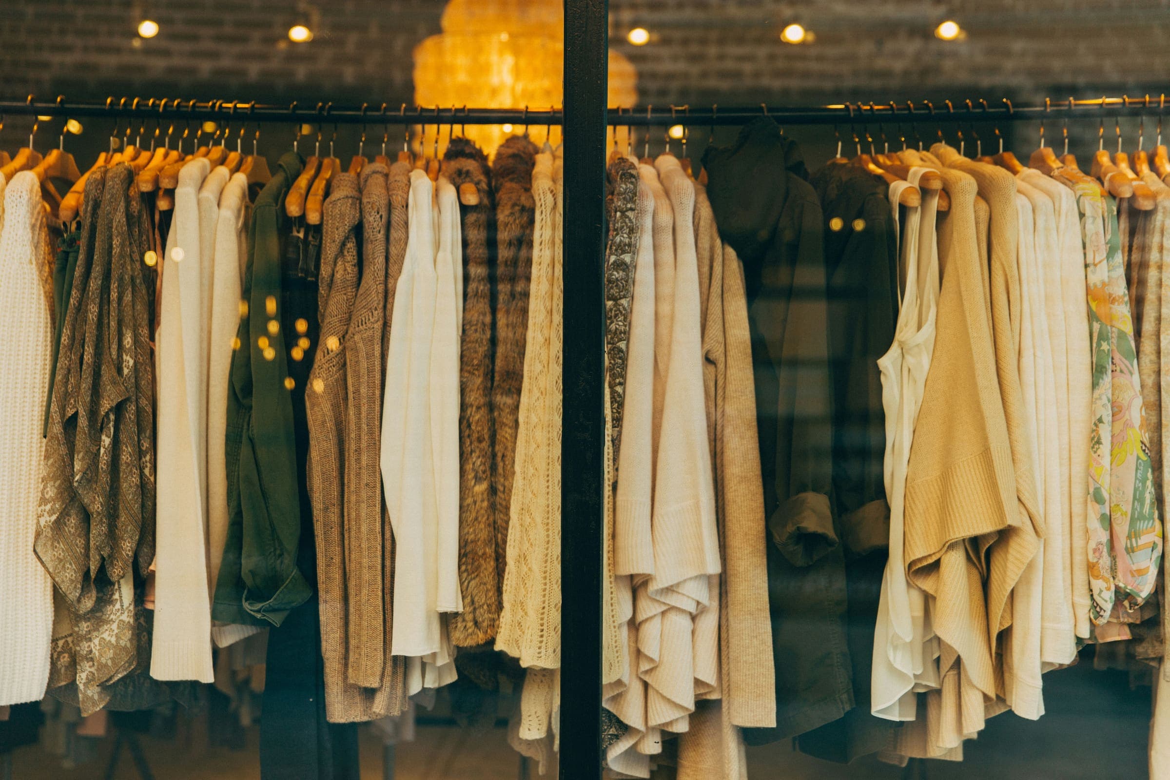 A rail of shirts in a clothes shop